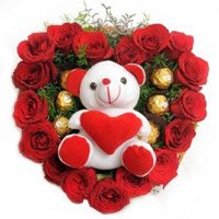 Place Order for 18 Red Roses with 5 Ferrero Rocher Chocolates in India and Teddy Heart on Raksha Bandhan