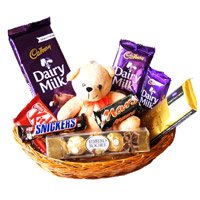 Rakhi Gift  hamper delivery in India incuding of Exotic Chocolate Basket With 6 Inch Teddy