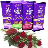 Send Rakhi Gift hamper Cadbury Dairy Milk Silk Chocolates With 6 Red Roses