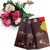 Deliver Bournville Chocolates With Red Pink Roses Rakhi Gift hamper to India