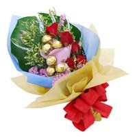 Rakhi Gift hamper Online Red Roses and  Ferrero Rocher Bouquet