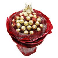Rakhi Delivery to India with Gifts of 24 Pcs Ferrero Rocher 6 Inch Teddy Bouquet