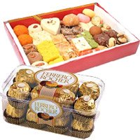 Rakhi Gift Hamper delivery in India Ferrero Rocher Chocolates and Mithai with Rakhi